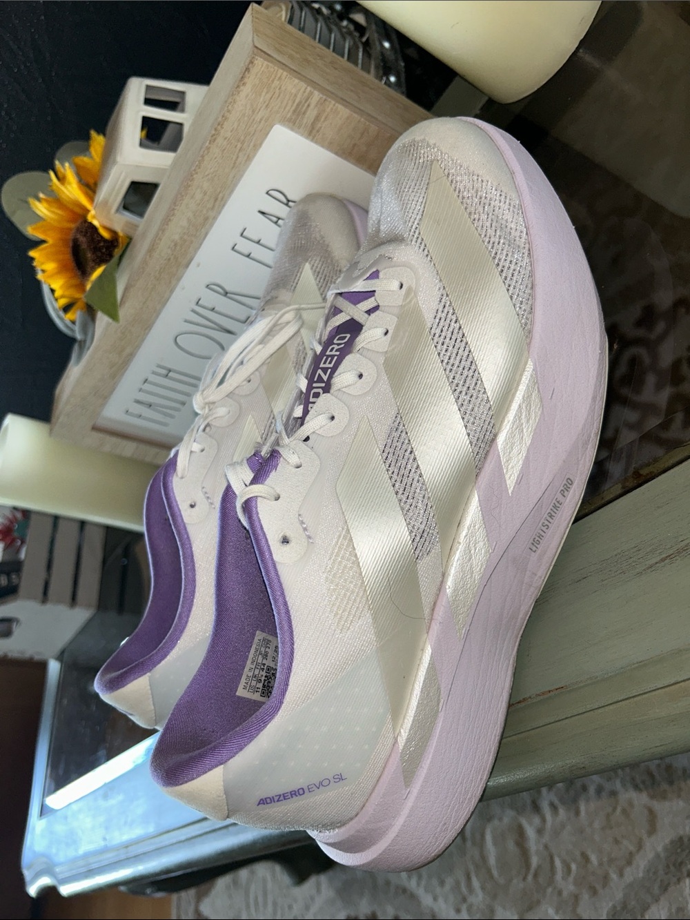 adidas Adizero Evo SL Women's Cream & Purple Racing Shoes
